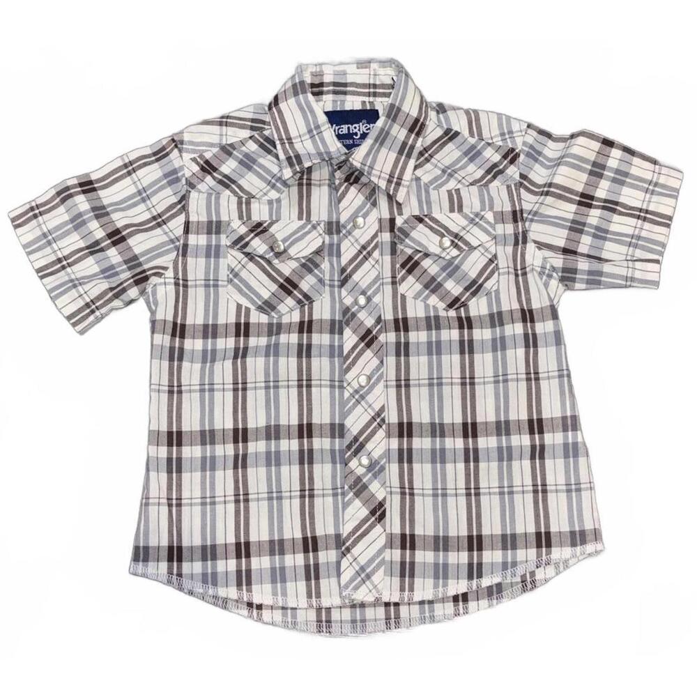 Wrangler Short Sleeve Button‎ Up Cute Plaid Shirt for Kids Size XXS (0-2)